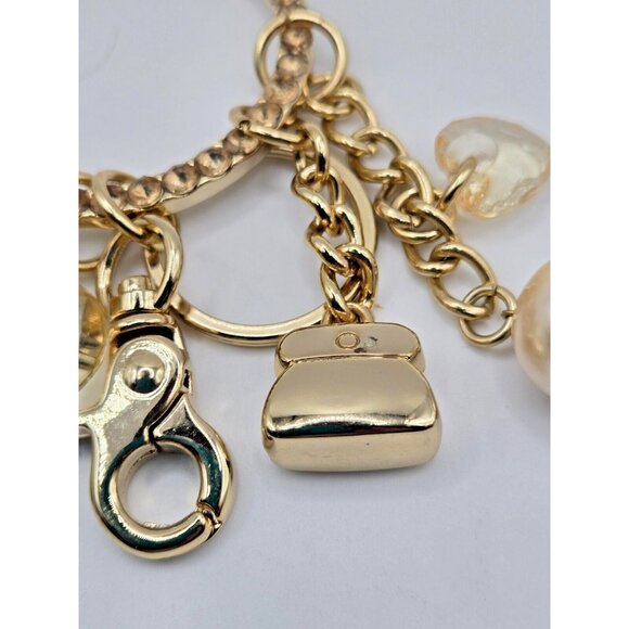 Kathy Van Zeeland Hearts Crystal Pave Fleur Gold Tone Mixed Charm Keychain - Picture 5 of 9